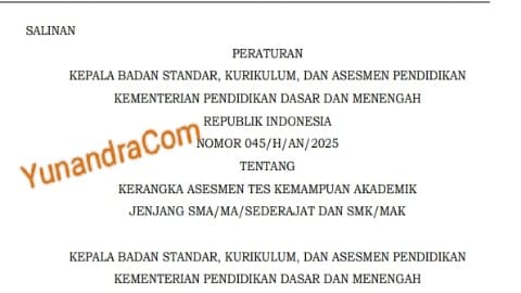 Kerangka Asesmen TKA SMA 2025 BSKAP No. 045 Tahun 2025